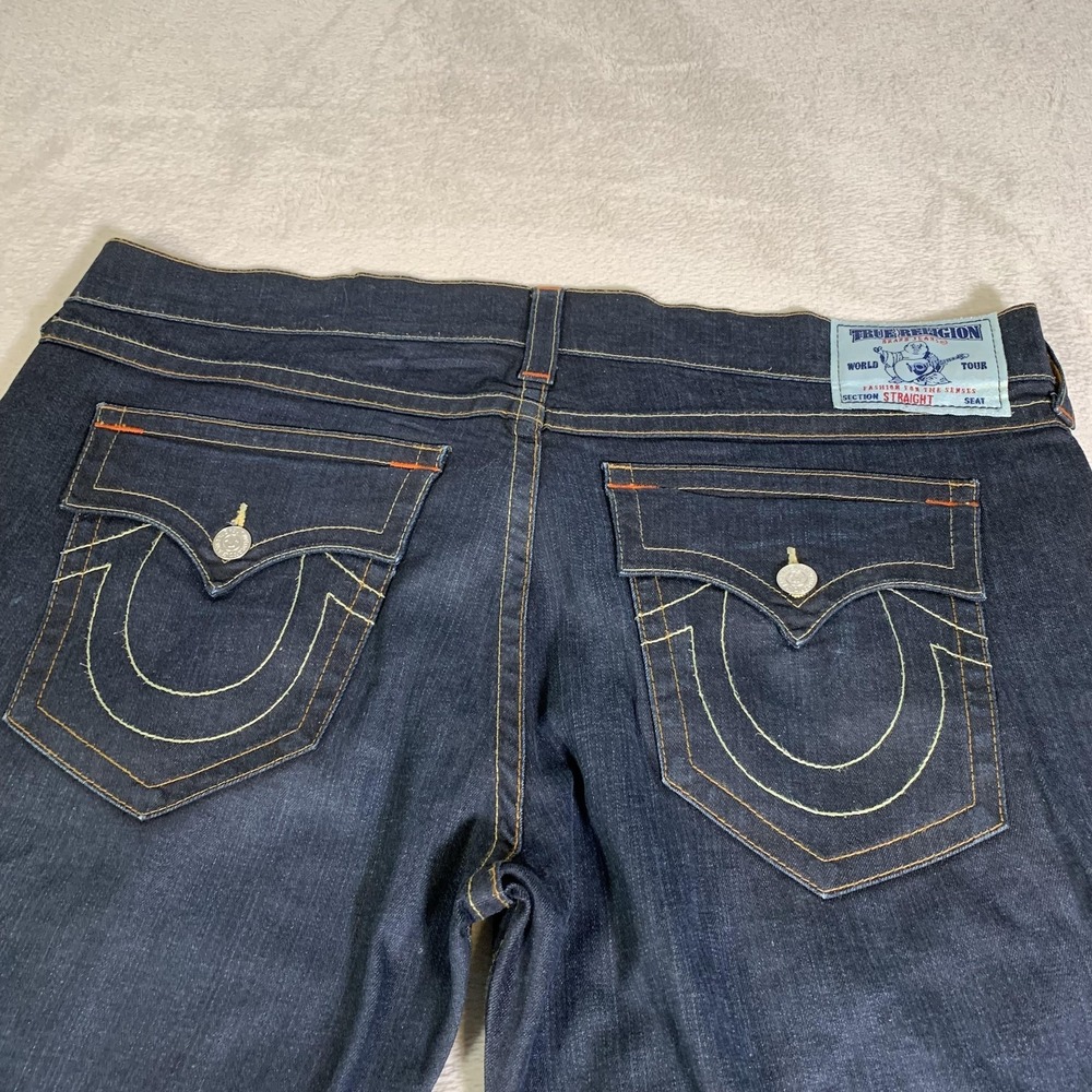 True Religion Straight Jeans Mens 44 Blue Dark Wash Denim Mid Rise Zip Fly 44x34